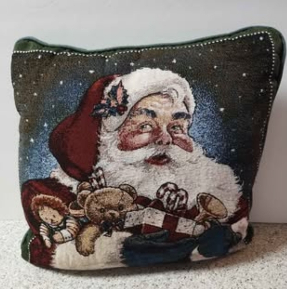 Vintage Christmas Needlepoint Tapestry Pillow 13"